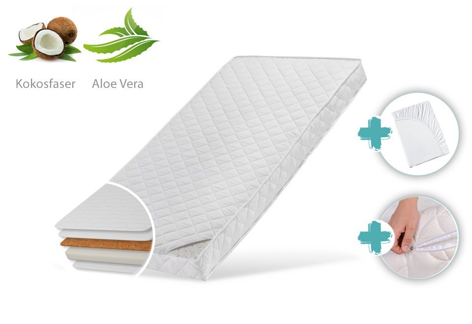 Kindermatratze KOKOS mit gestepptem Aloe Vera-Bezug, Kids Collective, 10 cm hoch, mit Spannbettlaken,60x120 I 70x140 I 80x160 I 80x180 I 90x200 von Kids Collective