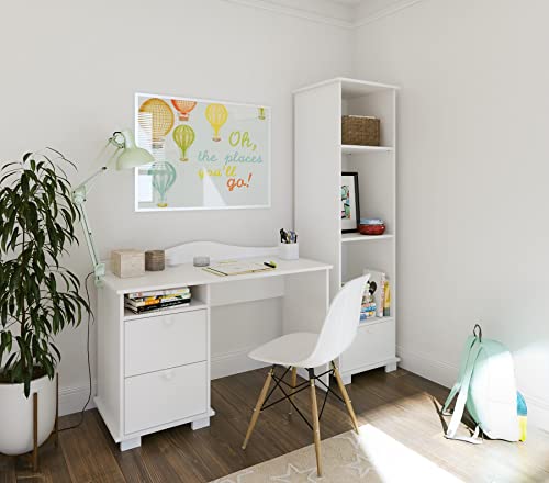 Schreibtisch, Kinderschreibtisch mit 74 cm Arbeitshöhe und Zwei Schubladen und Ablagefach in weiß Made in Europe von Kids Collective