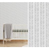 Herringbone Tapete Graue Linien Für Jungenzimmer Jungen Kinderzimmer Traditionelles Vlies von KidsInteriorsStore