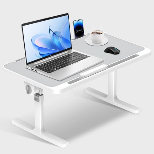 Betttisch Klappbar.Laptop Ständer,Klappbarer Laptoptisch mit Tablet-Kerbe, Höhenverstellbar,4 Winkel,Schreibtisch,Klapptisch für Bett Sofa Boden Arbeiten Studieren Lesen Schreiben - 60 * 40cm,Grau von Kidsbuddy
