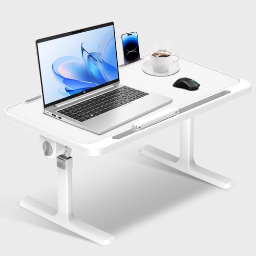 Betttisch Klappbar.Laptop Ständer,Klappbarer Laptoptisch mit Tablet-Kerbe, Höhenverstellbar,4 Winkel,Schreibtisch,Klapptisch für Bett Sofa Boden Arbeiten Studieren Lesen Schreiben - 60 * 40cm,Weiß von Kidsbuddy