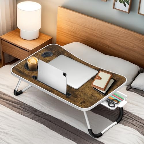 Betttisch Klappbar.Laptop Ständer,Klappbarer Laptoptisch mit Tablet-Kerbe und Cup Slot,Schreibtisch,Klapptisch，NotebookTisch für Bett Sofa Boden Arbeiten Studieren Lesen Schreiben - 60 * 40cm,Teak von Kidsbuddy