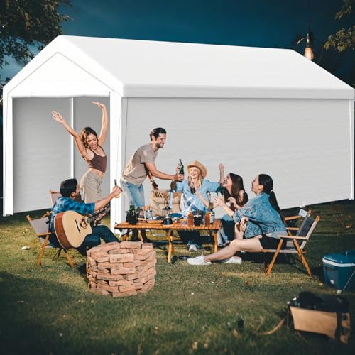 Kidsgigglz Pavillon Carport 4x8 m – extra großes Zeltgarage Garagenzelt Winterfest mit Roll-up-Fenster für Auto, SUV, Boote & LKW – Seitenwände und Dach abnehmbar – Unterstand Lagerzelt oder Weidezelt von Kidsgigglz