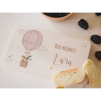 Frühstücksbrett Personalisiert, Heißluftballon Rosa, Frühstücksbrettchen Kinder, Babygeschenke, Geschenk 1. Geburtstag, Geburt von Kidslino