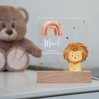 Nachtlicht Geburt Löwe Regenbogen - Baby Mit Namen Geschenk Zur Personalisiert Led Nachtlampe Kinderzimmer von Kidslino