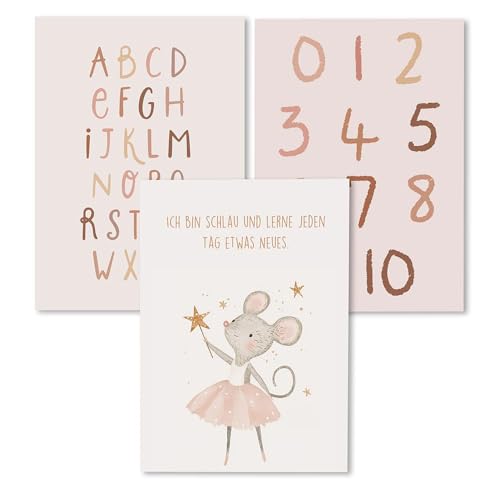 Kidsmood - Affirmationsposter für Kinderzimmer - Ermutigende bilder fürs Kinderzimmer Mädchen & Jungen – Babyzimmer Deko – Wandbilder Tiere für Kinderzimmer deko [Zahlen & Buchstaben |21x30 cm ] von Kidsmood
