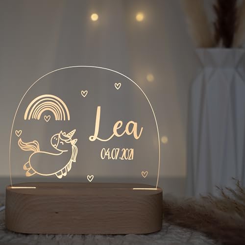 Kidsmood - Nachtlampe für Kinder mit Wunschnamen, personalisiertes Nachtlicht mit Tiermotiv, Geschenk für Kinder zur Taufe oder Geburt von Kidsmood