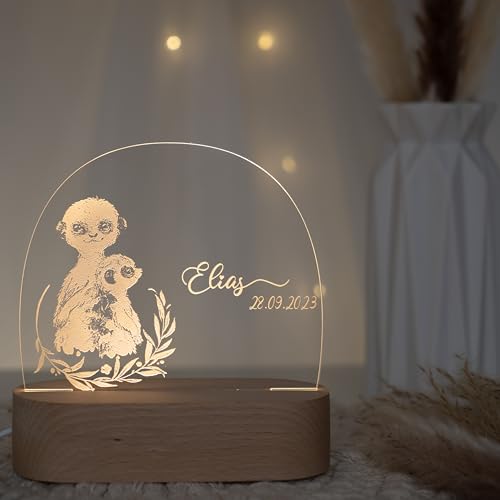 Kidsmood - Nachtlampe für Kinder mit Wunschnamen, personalisiertes Nachtlicht mit Tiermotiv, Geschenk für Kinder zur Taufe oder Geburt von Kidsmood