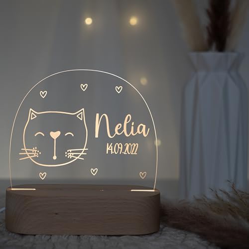 Kidsmood - Nachtlampe für Kinder mit Wunschnamen, personalisiertes Nachtlicht mit Tiermotiv, Geschenk für Kinder zur Taufe oder Geburt von Kidsmood