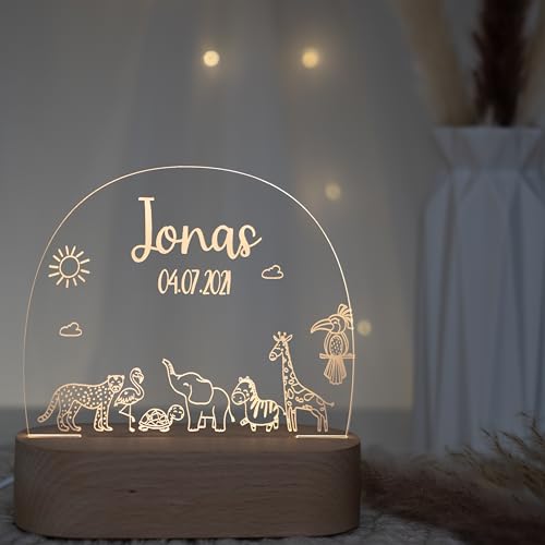 Kidsmood - Nachtlampe für mit Wunschnamen, Individuelles Nachtlicht mit Tiermotiv, Personalisiertes Geschenk für Kinder und Babys von Kidsmood