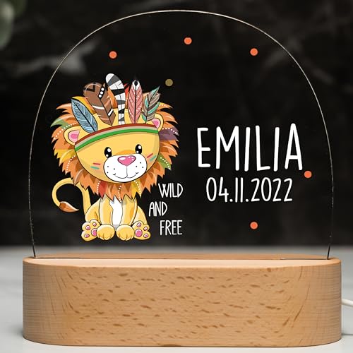 Kidsmood - Personalisiertes Nachtlicht Baby mit Namen – Dimmbare Nachttischlampe Kinder mit 3 Lichtmodi - Personalisierte Babygeschenke zur Geburt,Taufgeschenke Jungen & Mädchen [Boho-Löwe] von Kidsmood