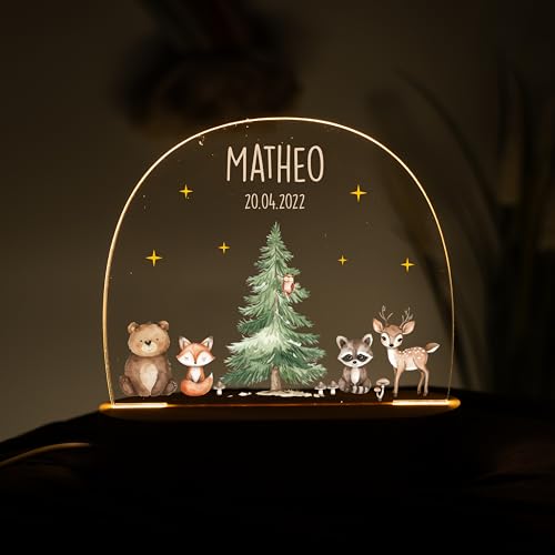 Kidsmood - Personalisierte Nachtlampe für Kinder mit Wunschnamen, Individuelles Nachtlicht mit Tiermotiv als Geschenk für Kinder zur Taufe oder Geburt von Kidsmood