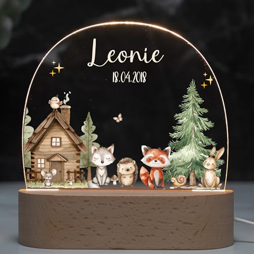 Kidsmood - Personalisiertes Nachtlicht Baby mit Namen – Dimmbare Nachttischlampe Kinder mit 3 Lichtmodi - Personalisierte Babygeschenke zur Geburt,Taufgeschenke Jungen & Mädchen [Wald] von Kidsmood