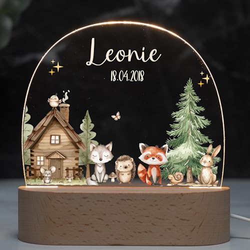 Kidsmood - Personalisierte Nachtlampe für Kinder mit Wunschnamen, Individuelles Nachtlicht mit Tiermotiv als Geschenk für Kinder zur Taufe oder Geburt von Kidsmood