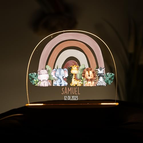 Kidsmood - Personalisierte Nachtlampe für Kinder mit Wunschnamen, Individuelles Nachtlicht mit Tiermotiv als Geschenk für Kinder zur Taufe oder Geburt von Kidsmood