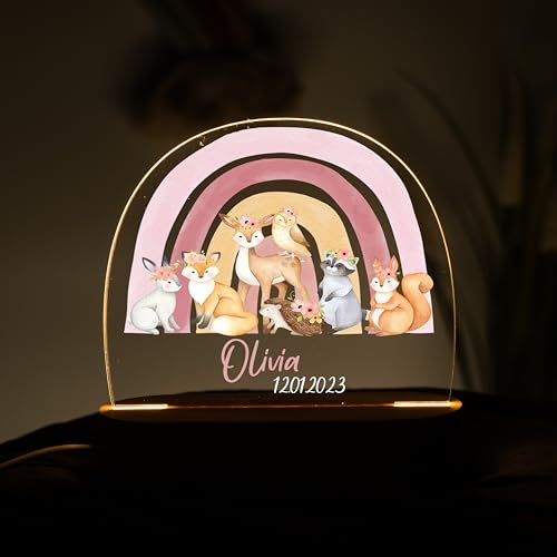 Kidsmood - Personalisierte Nachtlampe für Kinder mit Wunschnamen, Individuelles Nachtlicht mit Tiermotiv als Geschenk für Kinder zur Taufe oder Geburt von Kidsmood