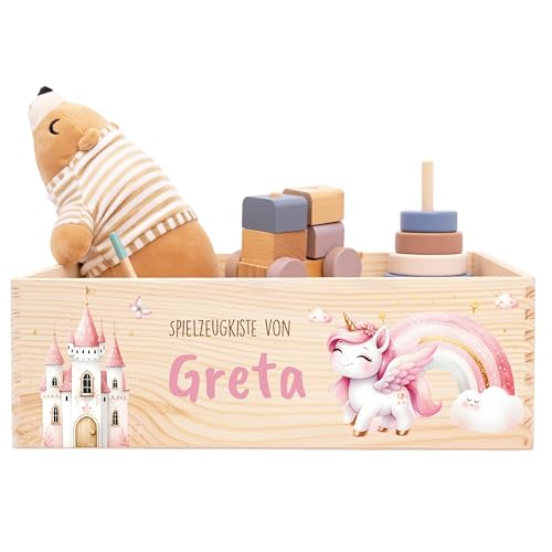 Kidsmood - Spielzeugkiste aus Holz mit Wunschnamen | Aufbewahrungsbox Kinder Spielzeug & Bücher | Praktische Holzkiste als Deko Kinderzimmer oder als Personalisierte Geschenke Baby zur Geburt & Taufe von Kidsmood