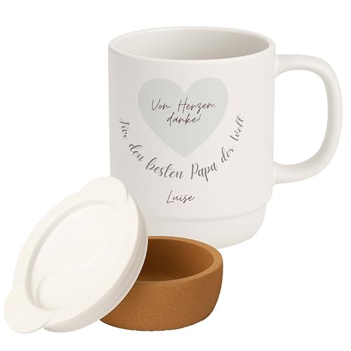 Vatertagsgeschenk für Papa – Tasse mit Korksockel und Deckel als personalisierte Geschenke für Männer | Lustige Papa Geschenke zum Vatertag – Männergeschenke zum Geburtstag (330ml) von Kidsmood