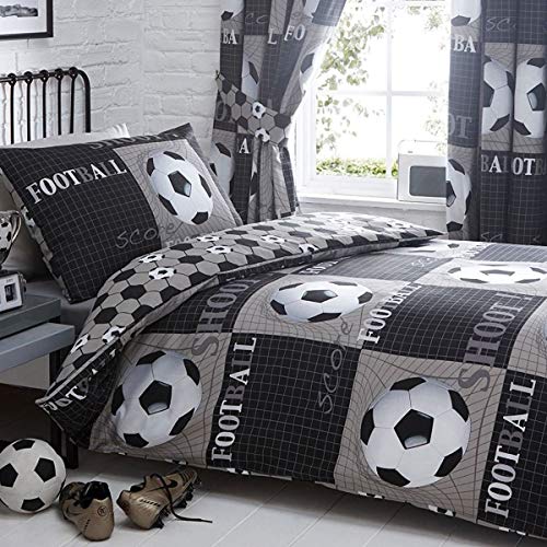 Einzelbett Bettbezug-Set Fußball Shoot grau silber schwarz weiß wendbar von kidz club
