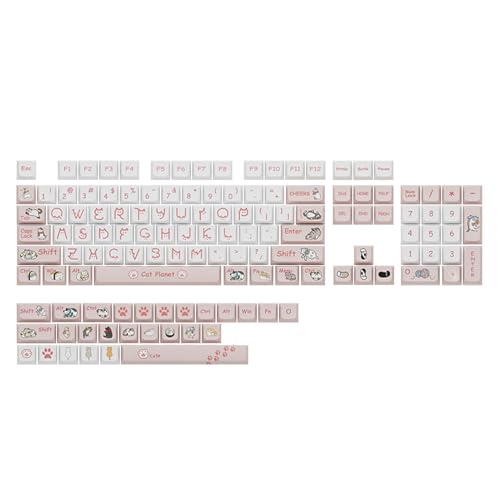 Cat Planet Pink 131 Tasten PBT XDA Höhe Tastenkappe DIY Kreative Mechanische Tastatur Tastenkappe Für 61/87/104/108 Tastenkappen Dye Sub Pbt Tastenkappen von KieTeiiK