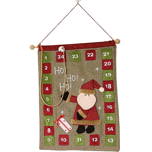 KieTeiiK Weihnachten Countdown Kalender, Handgemachter Weihnachtsmann Weihnachten Adventskalender mit 24 Tage Taschen, Hängender Adventskalender Dekor, Wiederverwendbare Weihnachten Wandbehang von KieTeiiK