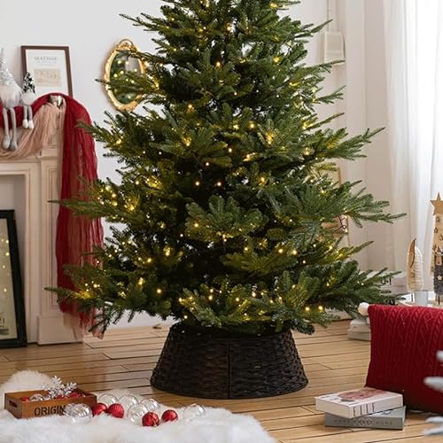 KieTeiiK Weihnachtsbaumkragen, 3D-Kunststoff, rund, Weihnachtsbaumrock, handgefertigt, gewebter Weihnachtsbaumrock, Weihnachtsbaumkorb, Retro-Weihnachtsbaum-Basisabdeckung für Weihnachtsfeierdekor... von KieTeiiK