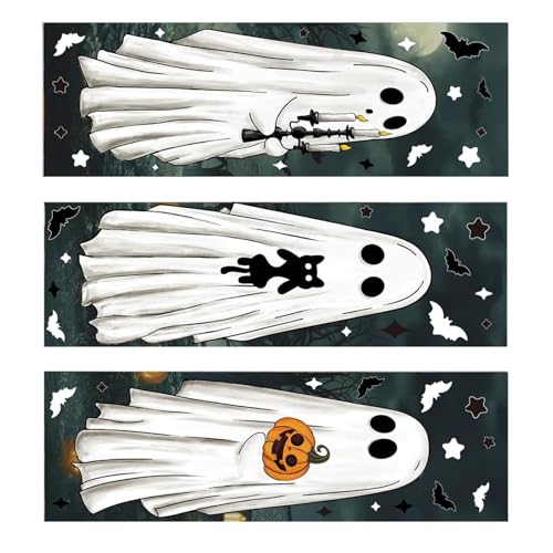 Wiederverwendbares Plastikfensteraufkleber Set Horror Große Geisterdesigns Statik Klammern Halloween Dekorationen Einfache Installation Halloween Fenster Aufkleber von KieTeiiK