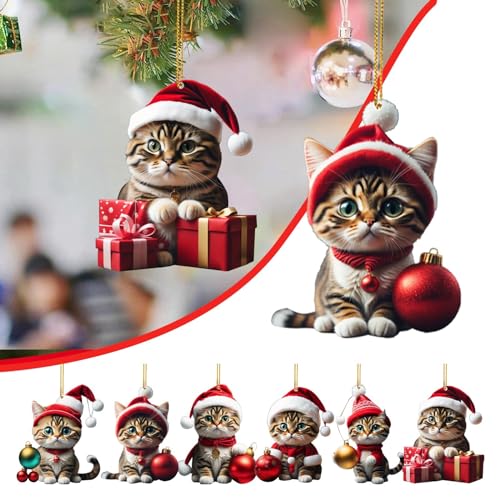 Katzen Weihnachtskugeln,Lustige Weihnachtskugeln,2D Acryl Lustige Katze Weihnachtsbaum Ornament Katze Acryl Ornament Acryl Doppeldruck Lustiger Weihnachtsanhänger Weihnachten Funny (A-Red, One Size) von Kielsjajd