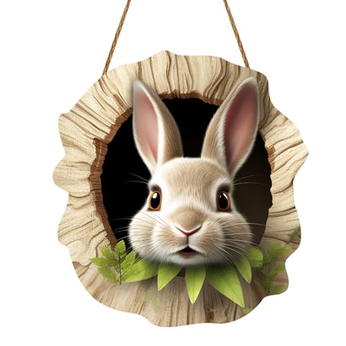 Ostern Türschild Osteranhänger aus Holz Osterdeko zum hängen Bunt Frühlingsdeko mit Osterhase, Frohe Ostern Tolle Osterdeko Osterhasen-Kaninchenbau-Türschild für Haustüren, Wände, Fenster (A-019) von Kielsjajd
