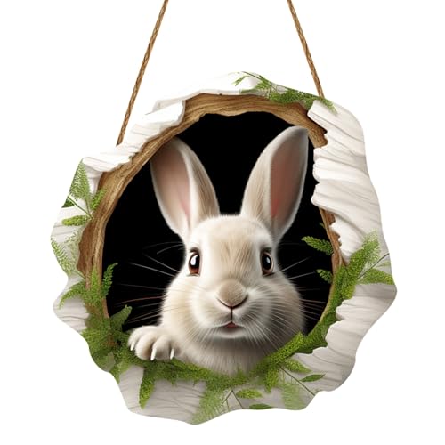 Ostern Türschild Osteranhänger aus Holz Osterdeko zum hängen Bunt Frühlingsdeko mit Osterhase, Frohe Ostern Tolle Osterdeko Osterhasen-Kaninchenbau-Türschild für Haustüren, Wände, Fenster (A-016) von Kielsjajd