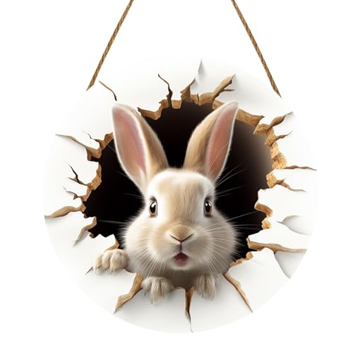 Ostern Türschild Osteranhänger aus Holz Osterdeko zum hängen Bunt Frühlingsdeko mit Osterhase, Frohe Ostern Tolle Osterdeko Osterhasen-Kaninchenbau-Türschild für Haustüren, Wände, Fenster (A-012) von Kielsjajd