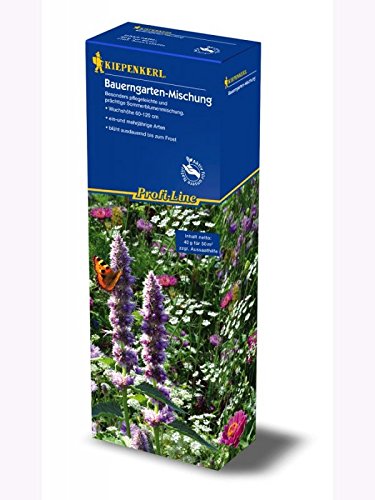 Bauerngarten Mischung, einjährig Blumenmischung für Nützlinge, 40gr. hochwertiges Blumensaatgut + 100gr Aussaathilfe im Karton, für ca. 50 m² von Kiepenkerl - Blumen-Saatgut