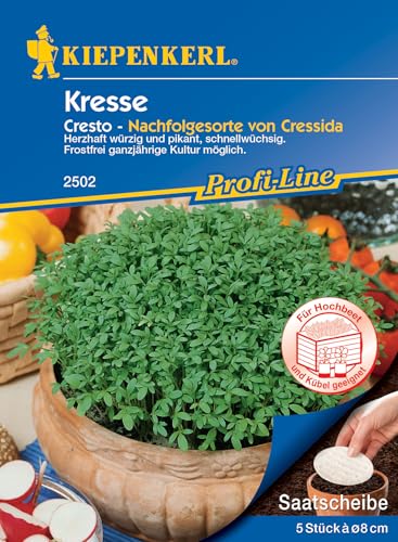 Kiepenkerl Profi-Line Kressesamen Cresto Saatscheibe 2502 - Herzhaft würzig und pikant, schnellwüchsig - Kräutersamen, Samen Kräuter, 5 Saatscheiben von Kiepenkerl