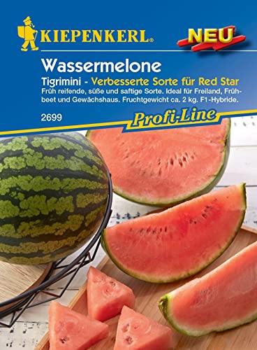 Kiepenkerl 2699, Wassermelone Tigrimini F1, Portionssaatgut, Früh reifgende süße und saftige Sorte, für Freiland Frühbeet und Gewächshaus von Kiepenkerl