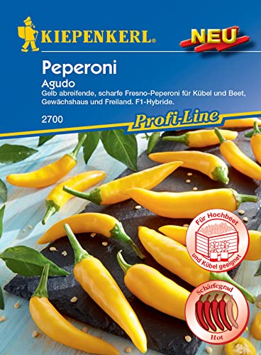 Kiepenkerl 2700 Peperoni Agudo F1, gelb abreifende scharfe Fresno-Peperoni für Kübel und Beet, Gewächshaus und Freiland geeignet von Kiepenkerl