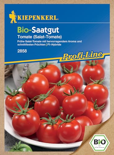 Kiepenkerl 2858 BIO Salat-Tomate F1, aromatische runde Tomatensorte mit besonders guter Garteneignung, resistent, reifen auch grün geerntet gut nach von Kiepenkerl