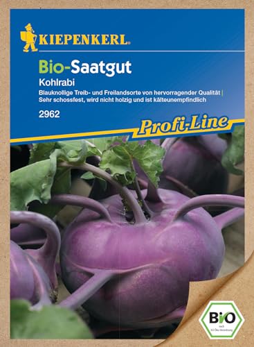 Kiepenkerl 2962, BIO Saatgut Kohlrabi blau, Blauknollige Treib und Freilandsorte von hervorragender Qualität, verträgt Spätfröste von Kiepenkerl