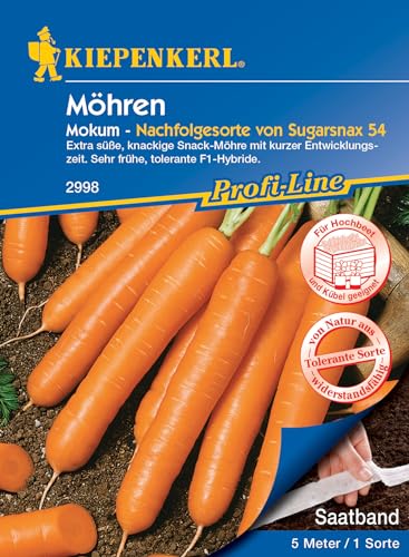 Kiepenkerl Profi-Line Möhrensamen Mokum, F1 Saatband 2998 - Frühernte Gemüse-Samen, extra süße knackige Snack-Möhre mit kurzer Entwicklungszeit von Kiepenkerl