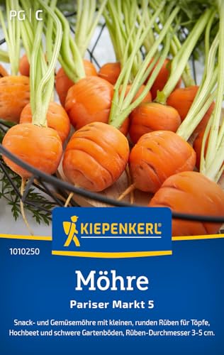 Kiepenkerl Möhrensamen Pariser Markt 5 1010250 – Snack- und Gemüsemöhre mit kleinen, runden Rüben für Töpfe und Beete - Saatgut, Samen Gemüse, Karotten von Kiepenkerl