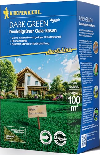 Kiepenkerl Profi-Line Dark Green Dunkelgrüner Gala-Rasensamen 664906 - Besonders dunkelgrüne Ziergräser, Rasensaat schnellkeimend, Qualitätsrasen aus Spitzensorten, 2 kg von Kiepenkerl