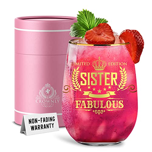 CROWNLY CRYSTAL® Geschenke für Frauen Geburtstagsgeschenk Schwester Weihnachtsgeschenke Schwester Geschenk für Schwester Geschenkideen Weihnachten Lustige Geschenke Personalisiertes Weinglas von CROWNLY CRYSTAL