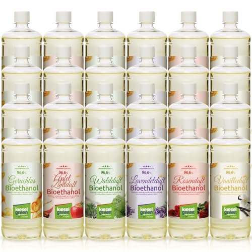 KieselGreen Bioethanol Geruchlos 24 x 1 Liter Sets für Ethanol-Kamin – Premium Bio Ethanol Kamin Indoor oder Bioethanol Tischfeuer… (M2) von KieselGreen
