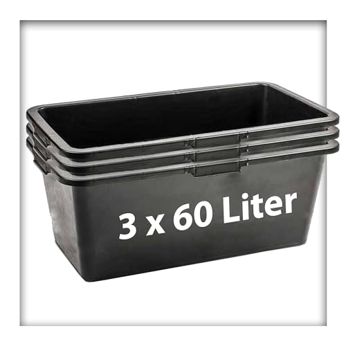 KiesKönig 3 STK. 60 Liter Mörtelkasten, Schwarz, Eckig, PE/PP (recycled), 3 Stück, Baustelle, Industrie von Kieskönig