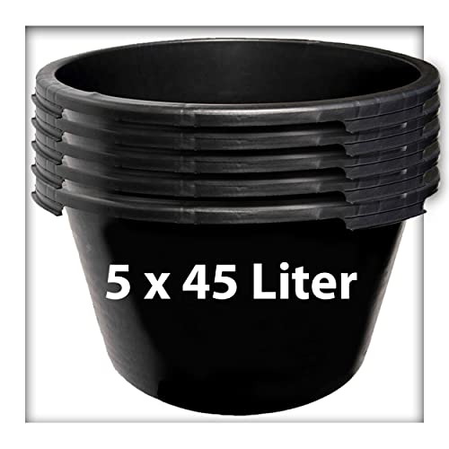 Kieskönig 5 STK. 45 Liter Mörtelkübel Pflanzwanne Mörtelkasten Zementkübel Maurerkasten rund von Kieskönig