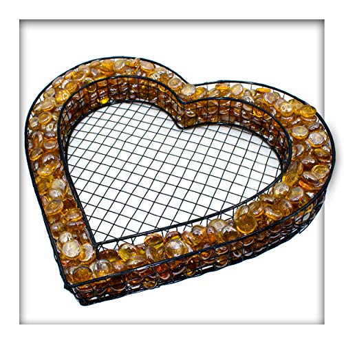 Kieskönig Herz Gitter Grabschmuck Pflanzschale Friedhof Grabdeko mit Glasnuggets Bernstein von Kieskönig