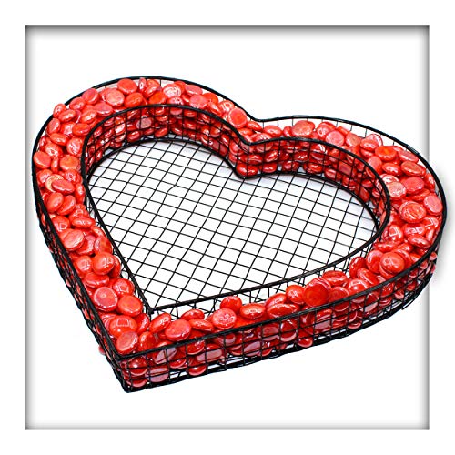 Kieskönig Herz Gitter Grabschmuck Pflanzschale Friedhof Grabdeko mit Opaken Glasnuggets Rot von Kieskönig