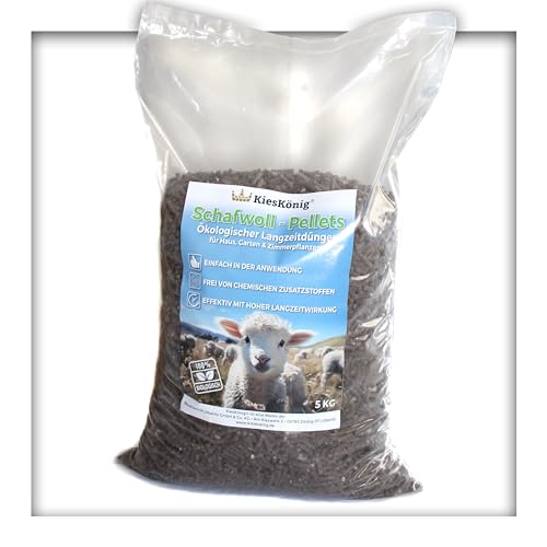 Kieskönig Schafwoll-Pellets Bio Dünger aus 100% Schafwolle mit Langzeitwirkung Universaldünger Pflanzdünger 5KG (1x5kg Sack) von Kieskönig