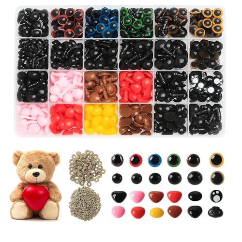 Kievano 1040 Stück Sicherheitsaugen & Sicherheitsnasen Set – Bunte Kunststoff Knopfaugen für Häkeltiere, Amigurumi, Puppen, Teddybär & Plüschtiere mit Unterlegscheiben & Aufbewahrungsbox (6–14 mm) von Kievano