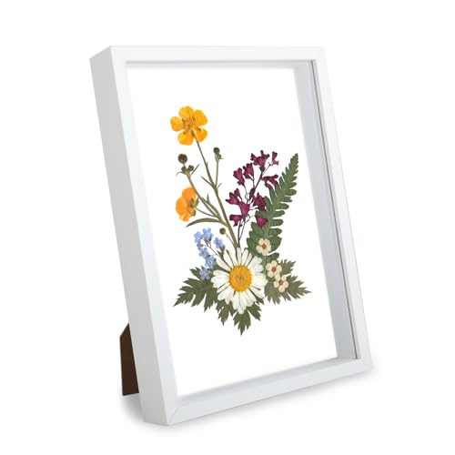 Kievano 3D Bilderrahmen A4 20x29,7 cm – Tiefer 3 cm MDF Holz Weiß mit Plexiglas – DIY Rahmen zum Befüllen für Fotos, Trockenblumen & Kunstwerke von Kievano