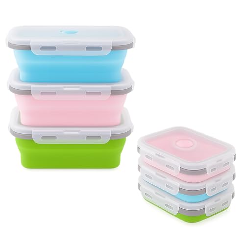 Kievano Faltbare Lunchboxen aus Silikon, 3 Stück, 500 ml, faltbar, Bento für Mikrowelle, Spülmaschine, Gefrierschrank – wiederverwendbare Lunchbox aus Silikon, BPA-frei (16,5 x 10,9 x 6,5 cm) von Kievano